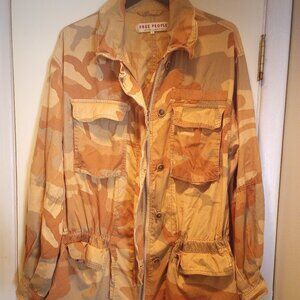 Free People Tan Camo Jacket M oversized 100% cotton pre owned!